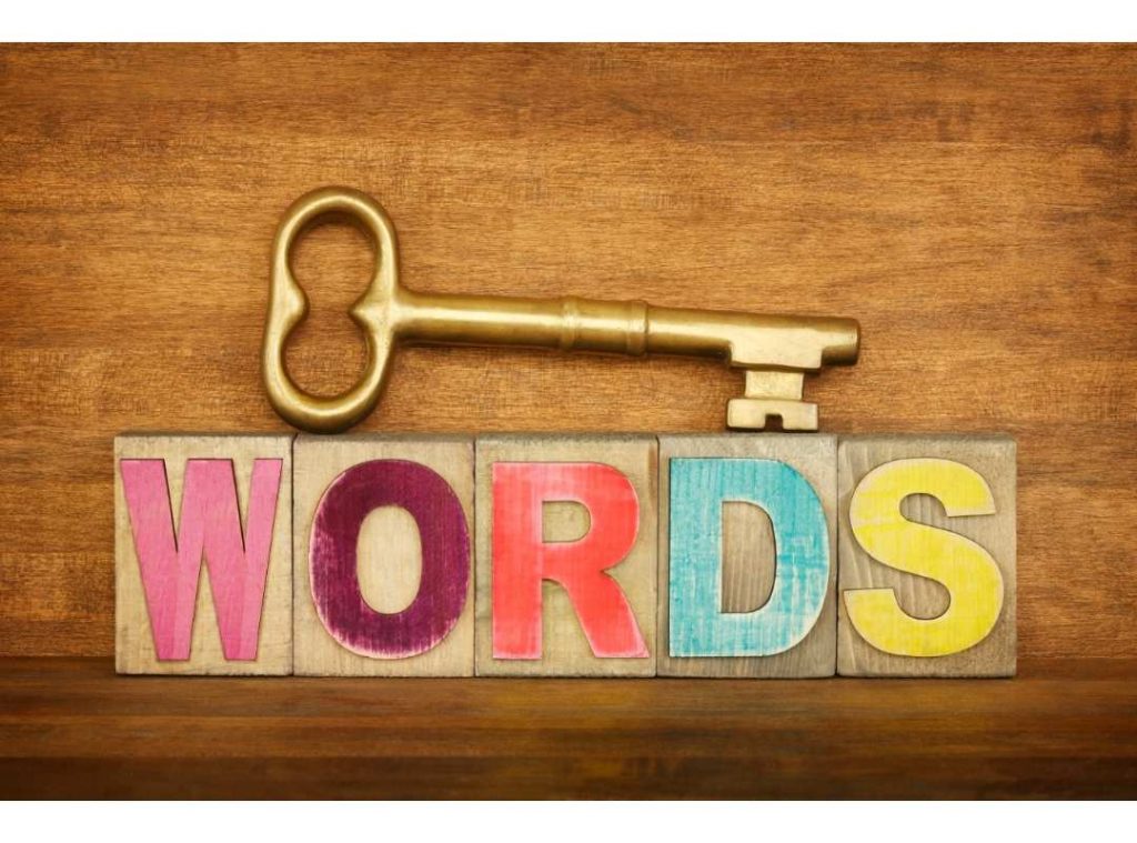 Image: A key and the word "words" featuring the word keywords